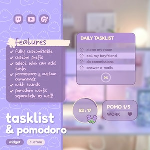 Flower TASKLIST Widget & POMODORO Coworking Timer | To-do list for Streamer and Chat / Streamelements OBS