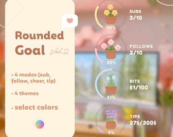 ROUNDED GOAL Vol.2 Widget for Twitch | Cozy Plant Flower | Streamelements - OBS