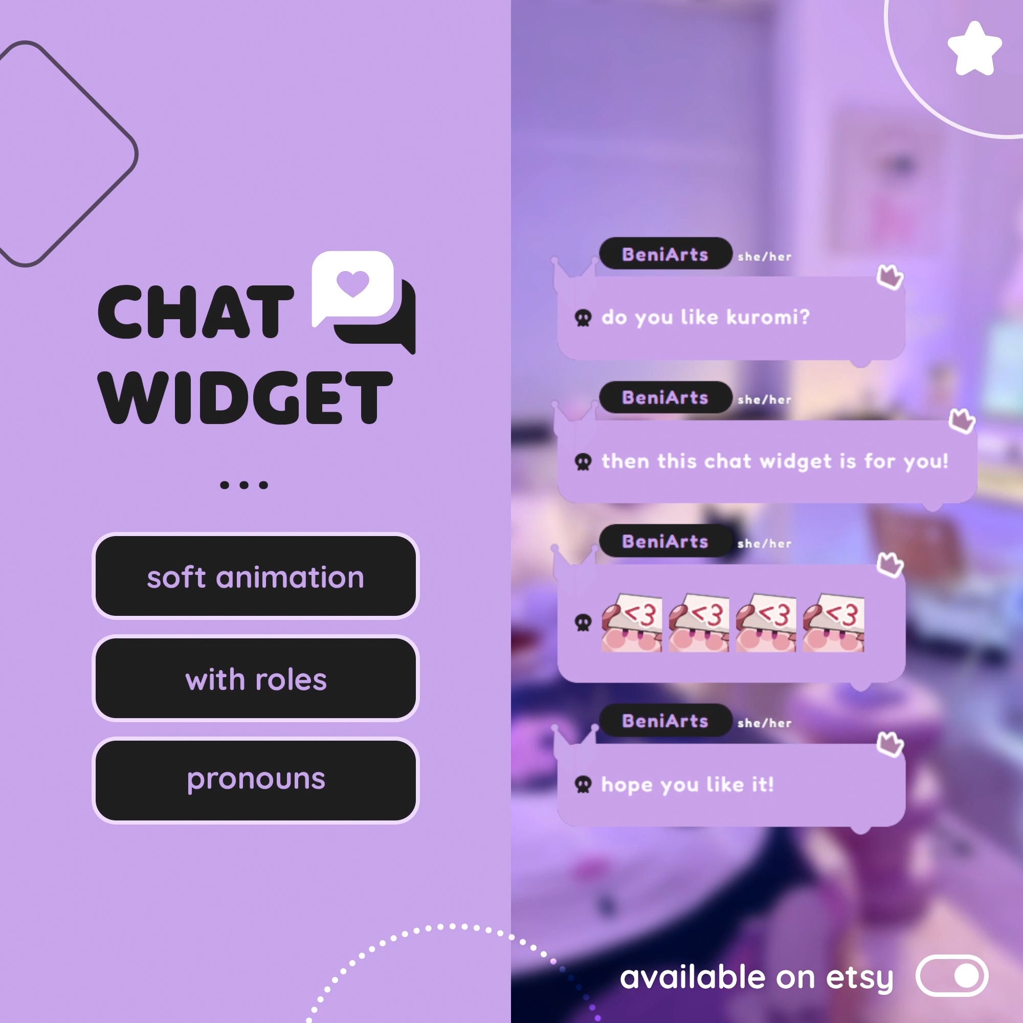 Chat Widget for Twitch | Cute Purple Chat | Streamelements OBS - Etsy