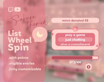 Sakura List WHEEL SPIN Customizable Widget for Twitch and Youtube | Coworking Cozy Streams | Streamelements - OBS