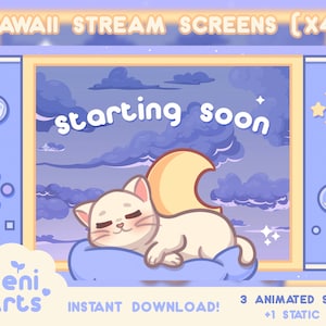 ANIMATED STREAM SCREENS X4 | Sleepy Cat Screens for Twitch | Starting Ending Waiting Offline