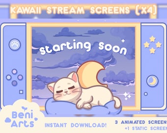 ANIMATED STREAM SCREENS X4 | Sleepy Cat Screens for Twitch | Starting Ending Waiting Offline