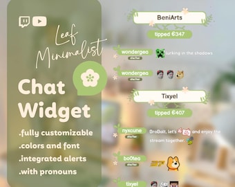 Leaf Minimalist Custom Chat Widget for Twitch and Youtube - Whitelist pfp | Coworking Cozy Streams | Streamelements - OBS