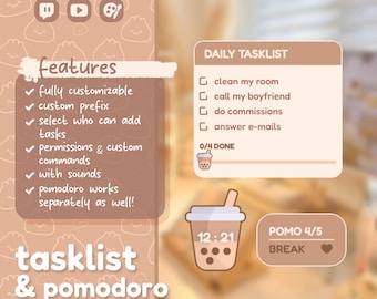 Bubble Tea TASKLIST 2.0 Widget & POMODORO Coworking Timer | To-do list for Streamer and Chat / Streamelements OBS