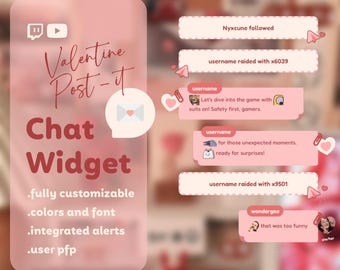 Valentine POST-IT Customizable Chat Widget for Twitch and Youtube - Whitelist pfp | Coworking Streams | Streamelements - OBS | 10 Icons