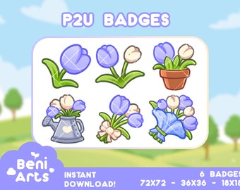 P2U Soft Blue Tulip Badges for Twitch | Sub Bit Badges