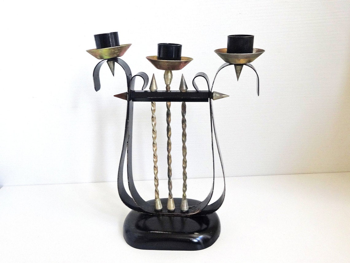 Triple candlestick old candlestick vintage candlestick harp Etsy