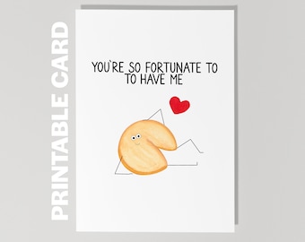 Printable Valentine's Day Card, Funny Anniversary Card, Fortune Cookie Valentine, Printable Valentine