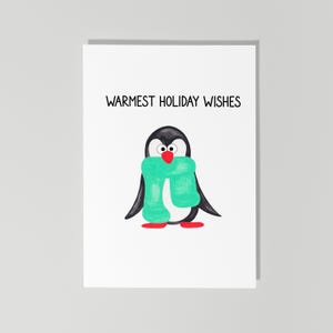 Happy Holidays Card, Warmest Holiday Wishes, Penguin Card, Holiday Card