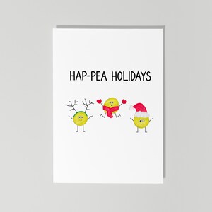 Merry Christmas Card, Hap-pea Holidays, Christmas Pun Card, Funny Holiday Card, Happy Holidays Card