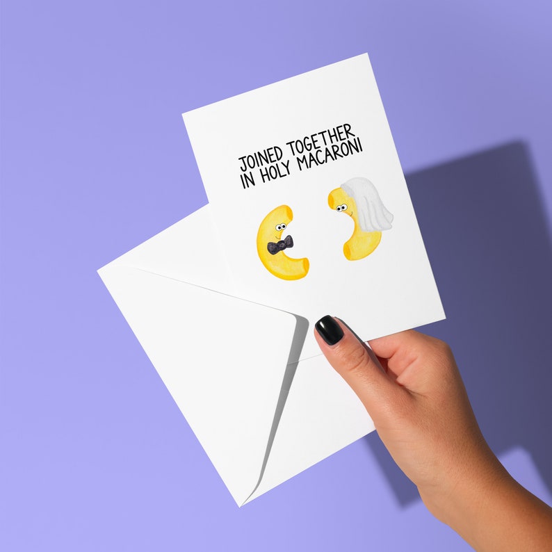 Funny Wedding Card, Pasta Wedding Card, Funny Engagement Card, Joined Together In Holy Macaroni, Mac and Cheese Card afbeelding 9