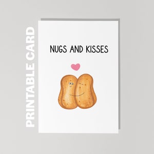Carte de Saint-Valentin imprimable câlins et bisous, carte d'anniversaire drôle, pépite de poulet, Saint-Valentin, pépites et bisous