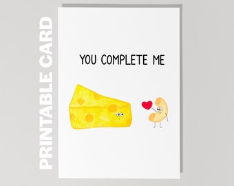 Printable Valentine's Day Card You Complete Me, Macaroni and Cheese Valentine, Funny Anniversary Card