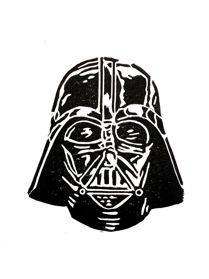 8x10 linocut print on white art paper Darth Vader linocut print
