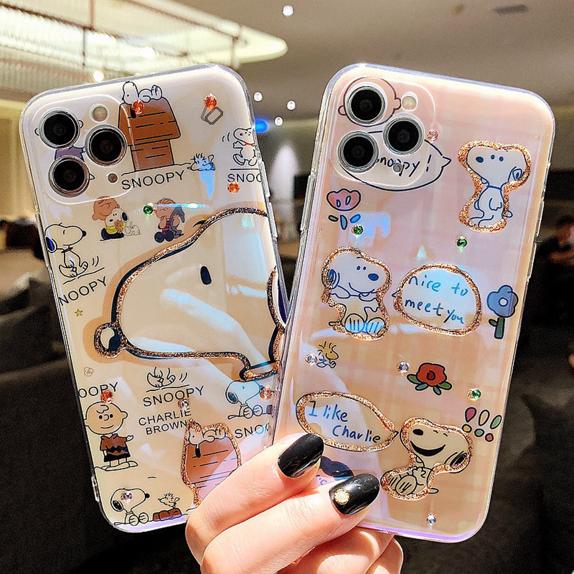 Discover Cartoon Cute Snoopy Bling Sweet Apple Phone Case For iPhone 11 12 13 mini pro max