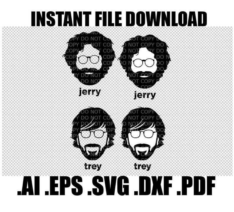 Download Art Collectibles Clip Art Svg Dxf Eps Pdf Ai Vector Files Instant Download Jerry Garcia Trey Anastasio Clip Art Stencil Cricut Jgb Grateful Dead Phish Hippie