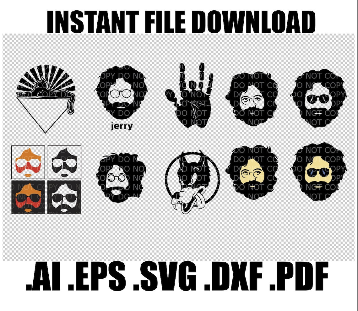 Download Jerry Garcia JGB Grateful Dead Image Pack Clip Art Svg Dxf | Etsy