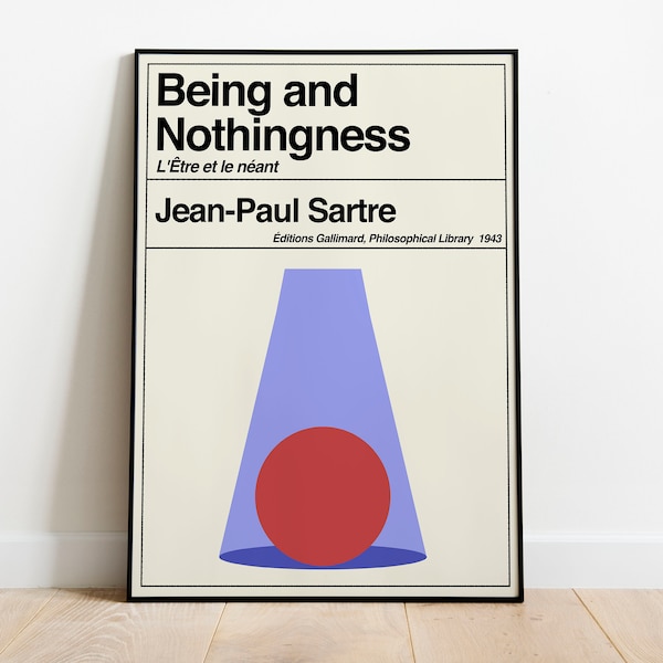 L'être et le néant | Jean-Paul Sartre | Impression d'art de livre de philosophie vintage rétro | Cadeaux littéraires pour les amoureux des livres | Affiche minimale