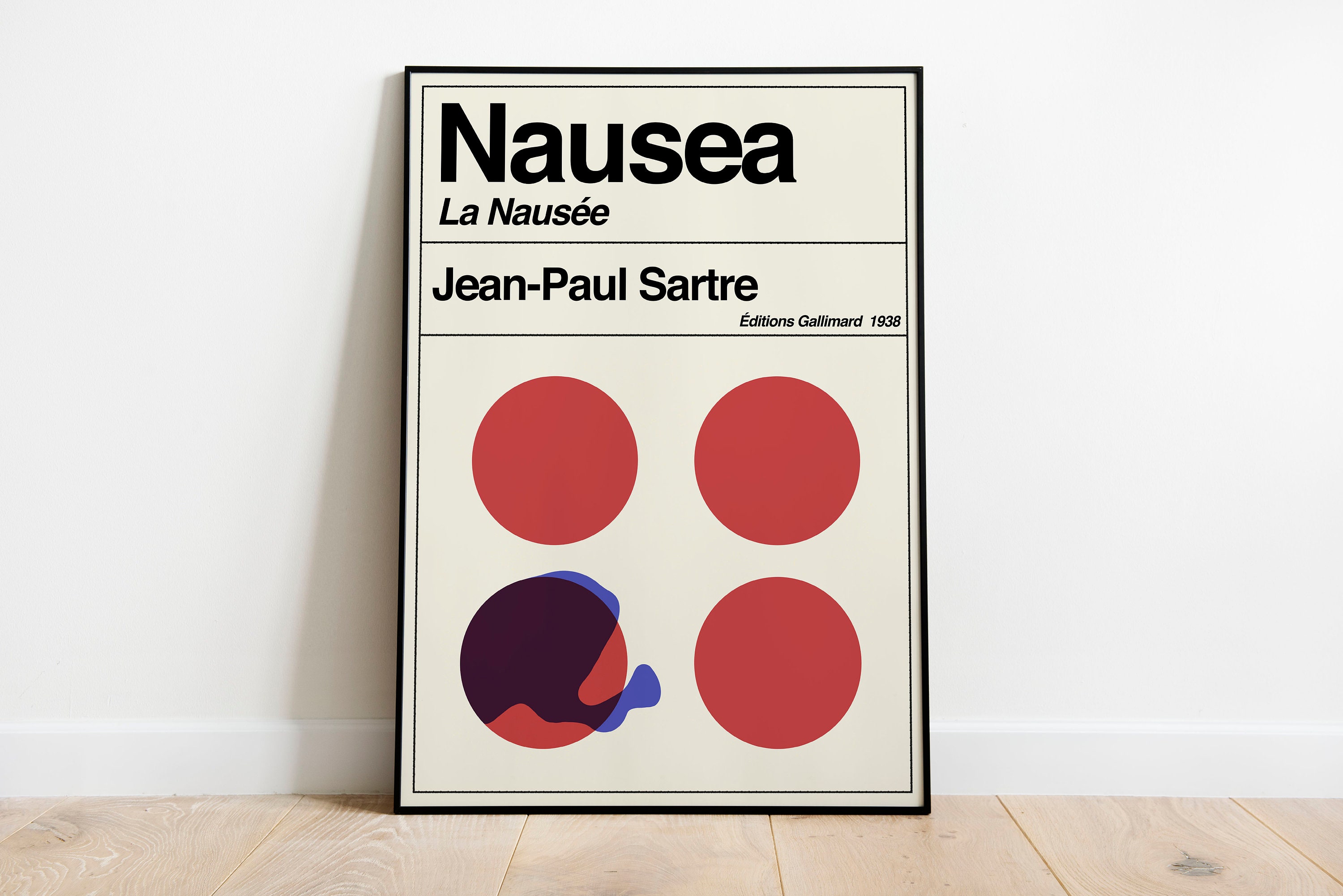 Nausea Jean Paul Sartre Philosophy Retro Vintage Existentialism Book Art  Print Literary Gifts for Book Lovers Minimal Book Poster 