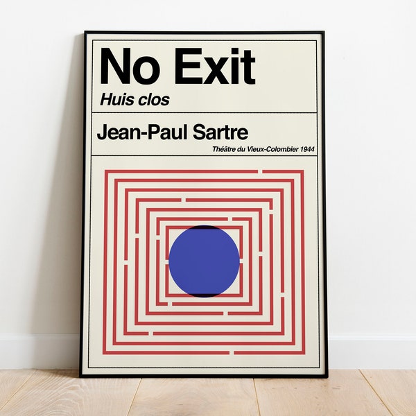 Pas de sortie | Jean-Paul Sartre | Philosophie Rétro vintage Existentialisme Livre Art Print | Cadeaux littéraires pour les amoureux des livres | Affiche de livre minimale