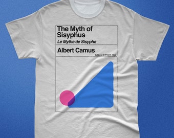 Le mythe de Sisyphe | Albert Camus | T-shirt d’art de livre vintage rétro | Cadeaux littéraires pour les amateurs de livres | Minimal Book Clothing T Shirt vintage