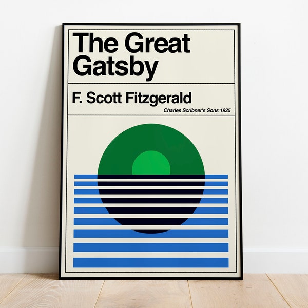 El gran Gatsby / F Scott Fitzgerald / Jazz Age Retro Vintage Art Deco Book Print / Regalos literarios para amantes de los libros / Minimal Book Póster