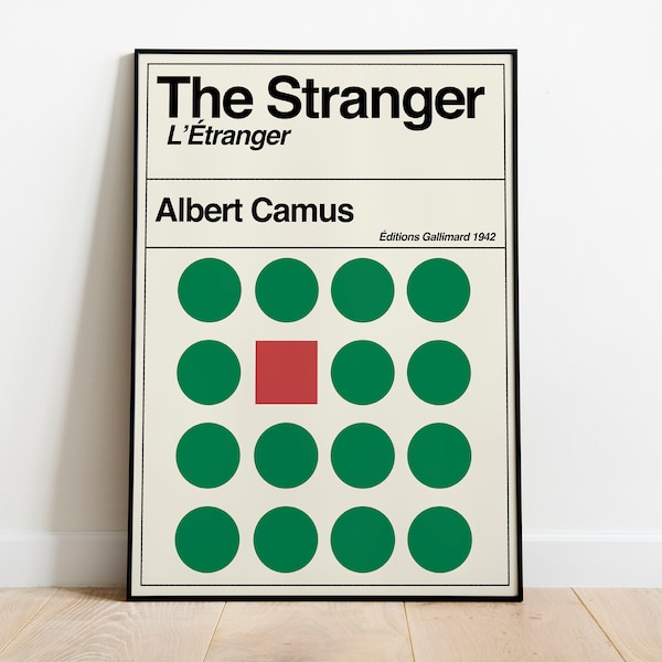 L'étranger | Albert Camus | Philosophie Rétro vintage Existentialisme Livre Art Print | Cadeaux littéraires pour les amoureux des livres | Affiche de livre minimale