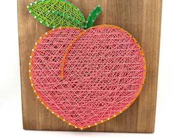 Peach String Art Kit or Finished Artwork, Beginner DIY Craft, Fruit Wall Decor