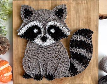 Woodland Raccoon String Art – 10" Handmade Rustic Animal Décor