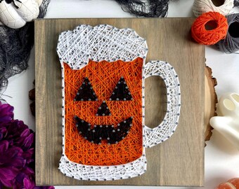 Jack-O-Lager Beer Mug String Art – 10" Handmade Halloween Bar Décor
