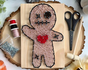 Voodoo Doll String Complete Art Kit, Halloween DIY Craft Kit for Adults, Pre-Drilled String Art, Creepy Cute Decor, Spooky Craft Kit