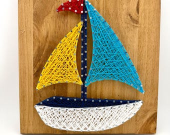 Sailboat String Art | Coastal Beach House Decor (DIY Kit or Finished)