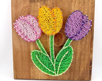 Tulip String Art Kit or Finished Artwork, Floral DIY Craft, Spring Flower Wall Decor