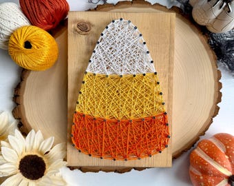 Candy Corn String Art – 5.5" x 8" Handmade Fall & Halloween Wood Décor