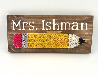 Custom Pencil String Art – Personalized Teacher Gift – Handmade Classroom Décor