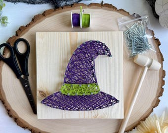 Witch Hat String Art Kit for Kids, Halloween Craft Ages 8+, Pre-Drilled DIY Craft Kit, Beginner String Art, Spooky Kids Activity
