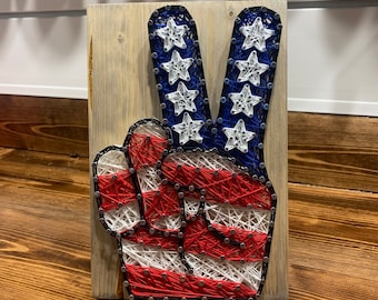 Patriotic Peace Sign String Art – Reclaimed Wood 4th of July Decor