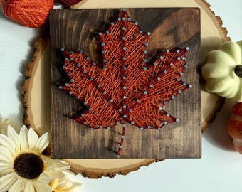 Fall Maple Leaf String Art – 7.25" Handmade Autumn Wood Décor