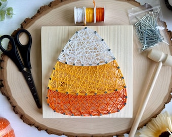 Candy Corn String Art Kit for Kids, Halloween Craft Kit Ages 8+, Pre-Drilled DIY Craft, Fall Kids Activity, Beginner String Art