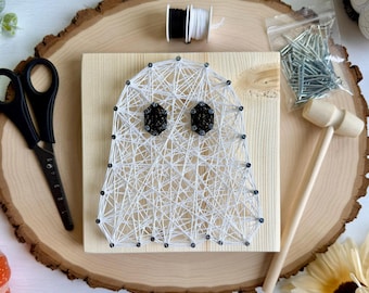 Ghost String Art Kit for Kids, Halloween Craft Kit Ages 8+, Pre-Drilled DIY Kit, Cute Ghost Craft, Beginner Kids String Art