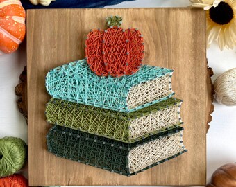 Cozy Chapters Book Stack String Art – 10" Handmade Fall Reading Décor