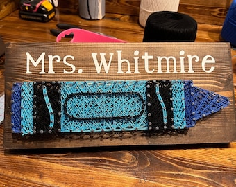 Custom Crayon String Art – Personalized Teacher Gift – Handmade Classroom Décor