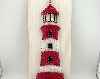 Light-Up Lighthouse String Art – Coastal Nautical Decor