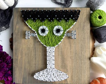 Franken-Rita String Art – 10" Handmade Halloween Cocktail Wood Décor