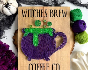 Light-Up Witches Brew Coffee String Art – 9.25" x 12" Handmade Halloween Décor
