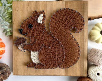 Woodland Squirrel String Art – 10" Handmade Rustic Animal Décor