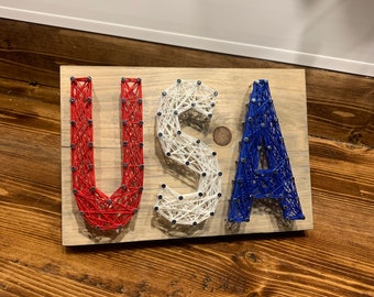 USA String Art – Handmade Patriotic Wall Décor – Rustic Americana Home Accent