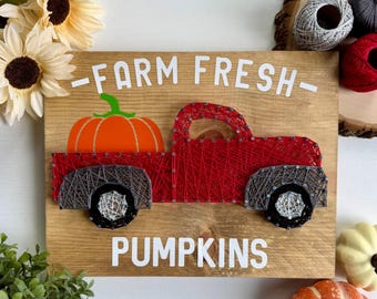 Farm Fresh Pumpkin Truck String Art – 12" x 9.25" Handmade Fall Wood Décor