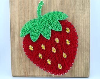 Strawberry String Art Kit or Finished Artwork, Fruit Kitchen Decor