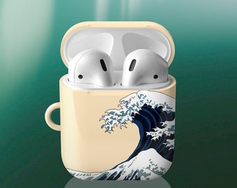 Glam Look Protective Cover Compatible With AirPods Gen 1 and 2 and AirPods Pro Japanese Wave AirPods Case Cover With Keychain
